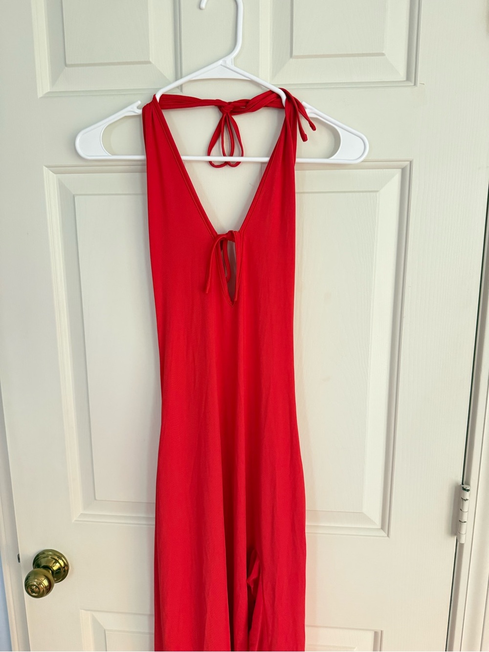 Red Halter Ruffle-Slit Dress - Picture 3 of 6